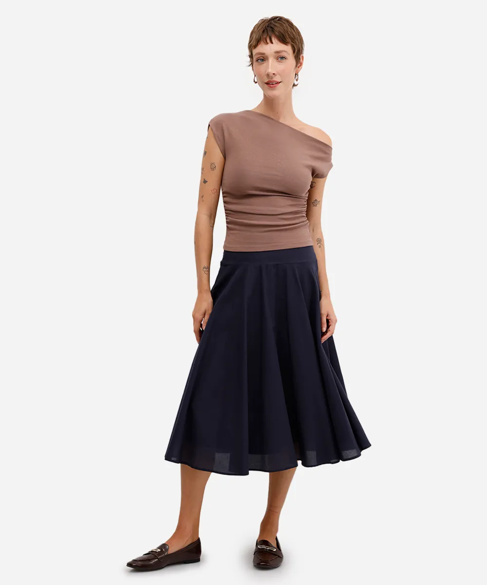 saia midi feminina godê de algodão azul