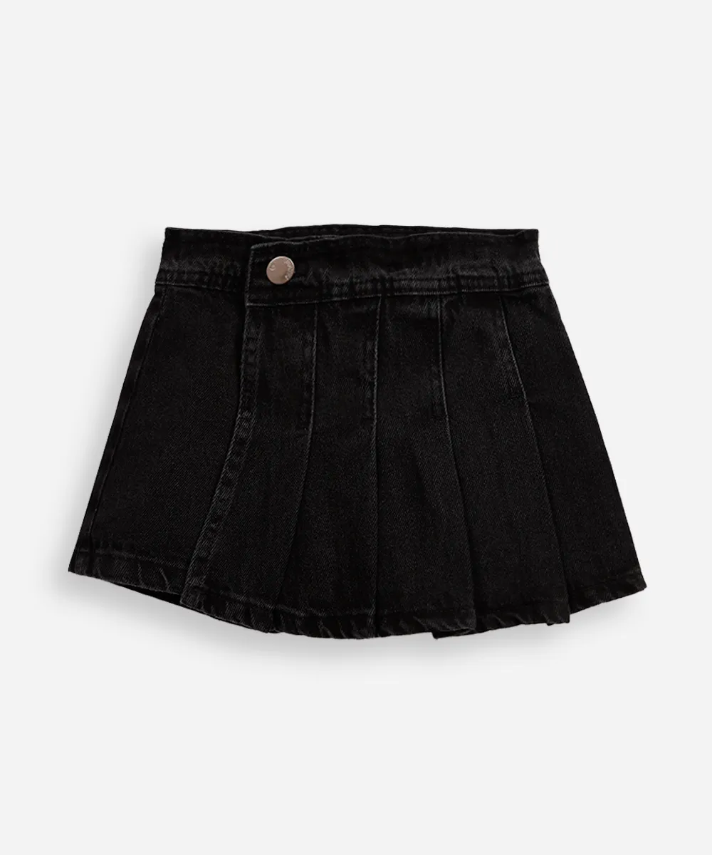 short saia plissada infantil jeans preto
