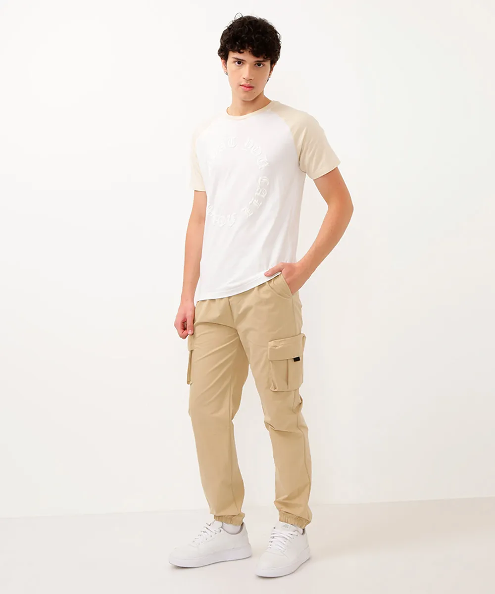 camiseta juvenil manga curta raglan branco