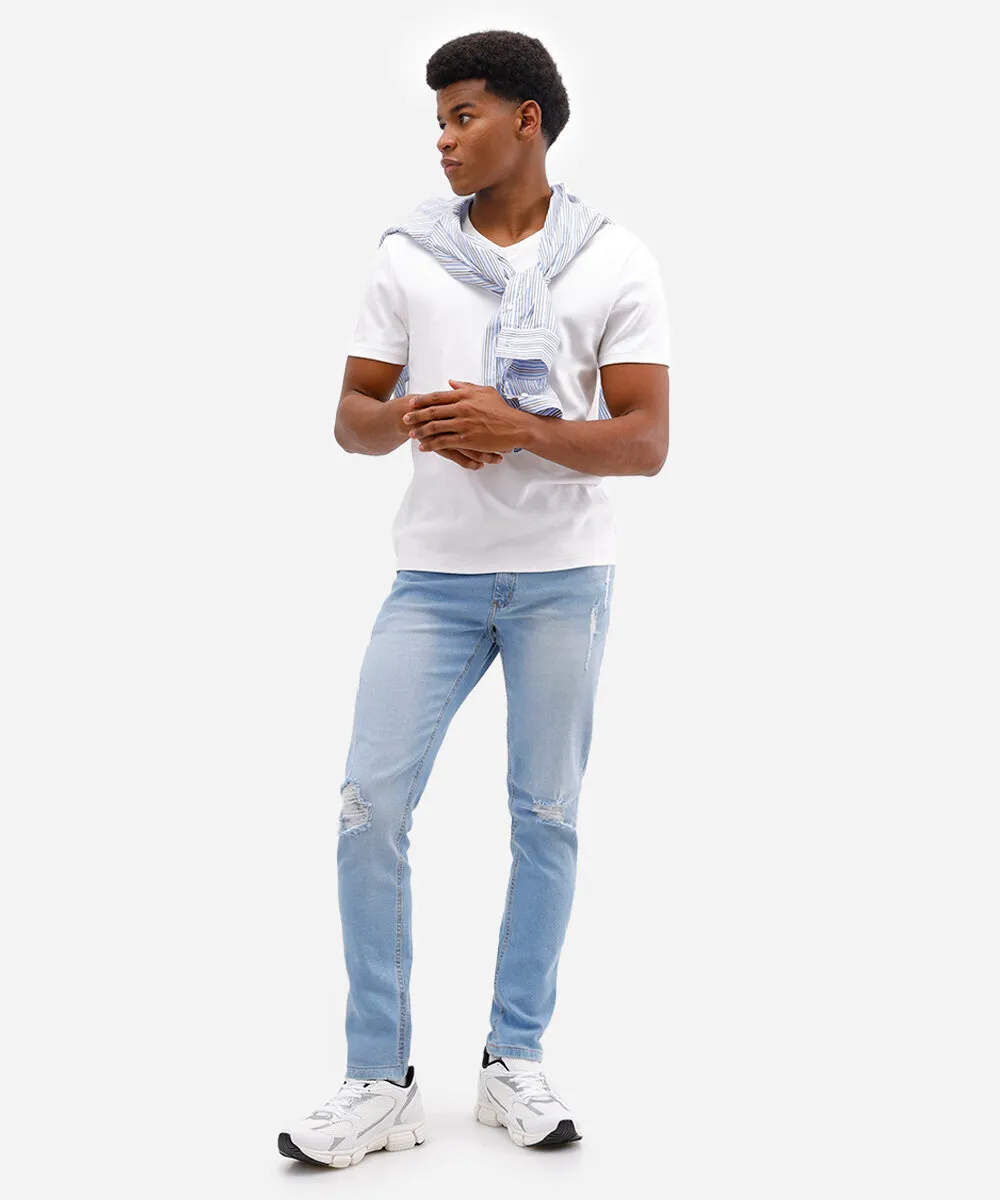 calça skinny jeans destroyed azul