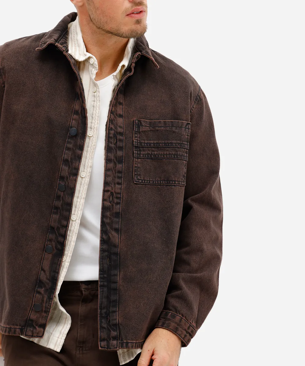 camisa overshirt masculina jeans marrom