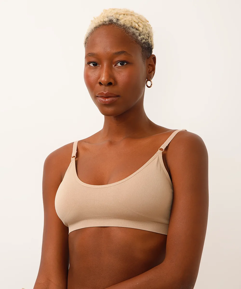 Sutiã Top Sem Costura com Bojo Bege