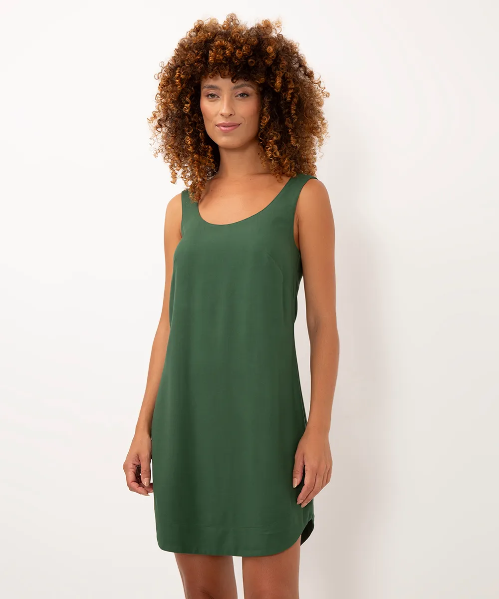 vestido curto de viscose decote redondo verde