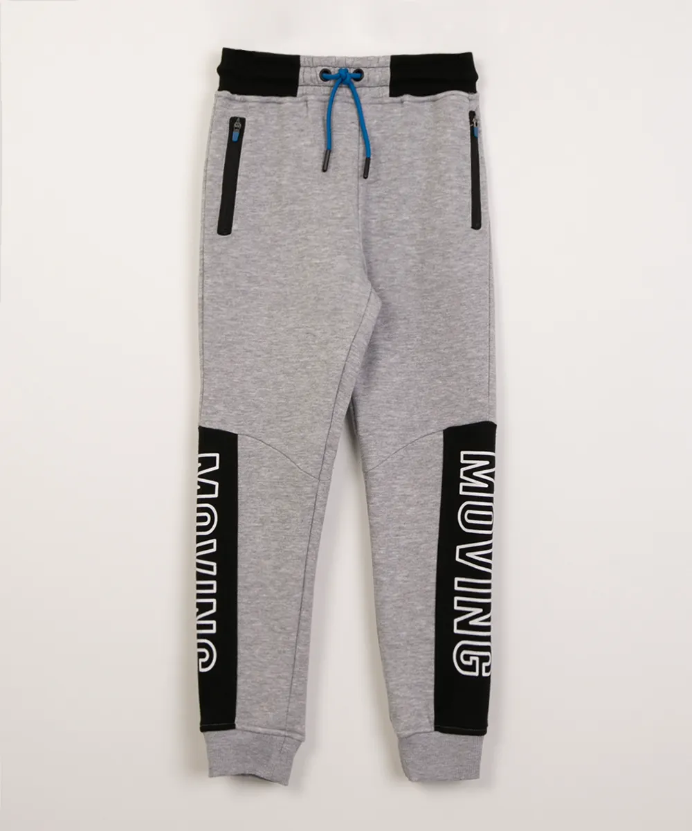 calça infantil jogger de moletom com recorte cinza mescla claro