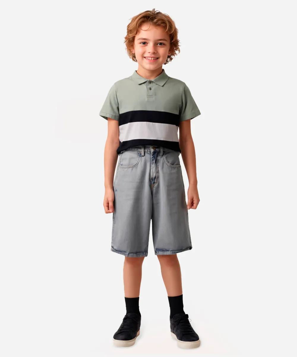 bermuda reta jeans juvenil azul