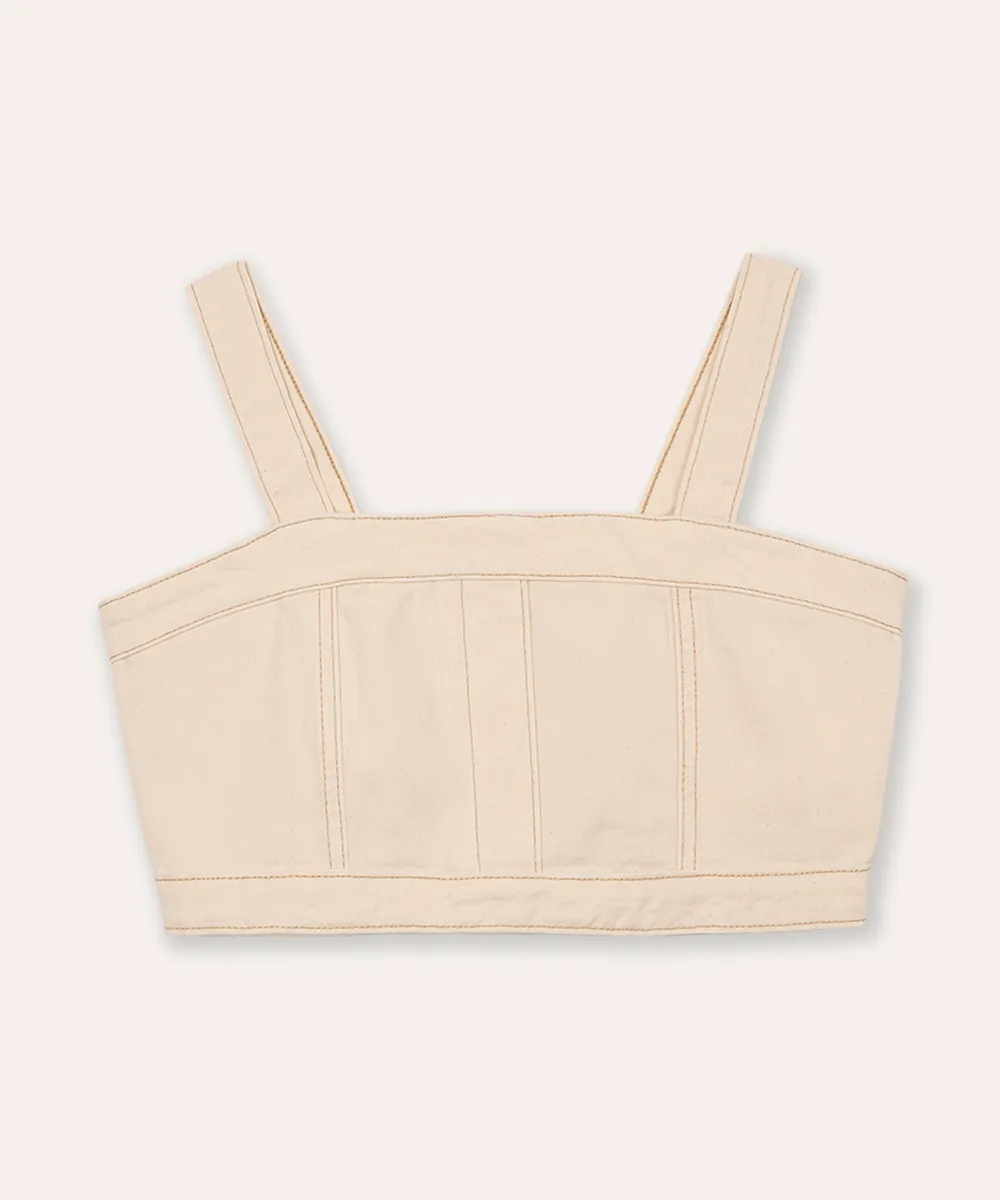 top cropped de sarja juvenil com recortes bege