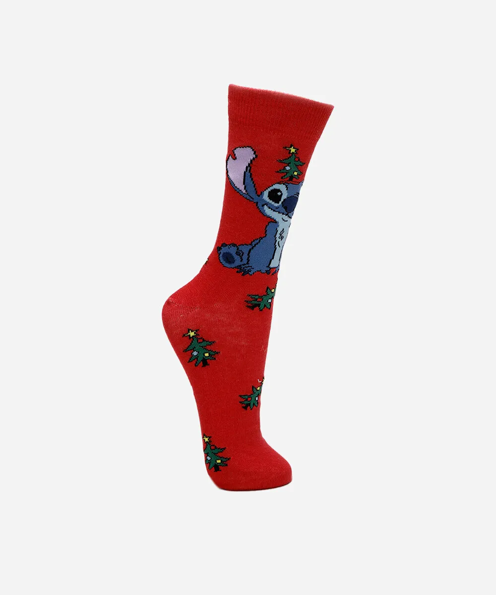 meia cano alto stitch natal vermelha