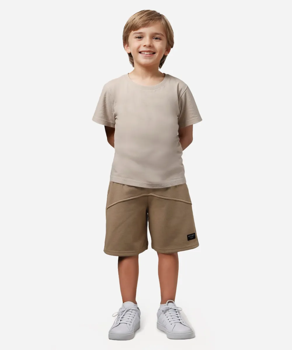 bermuda de moletom infantil com recorte bege