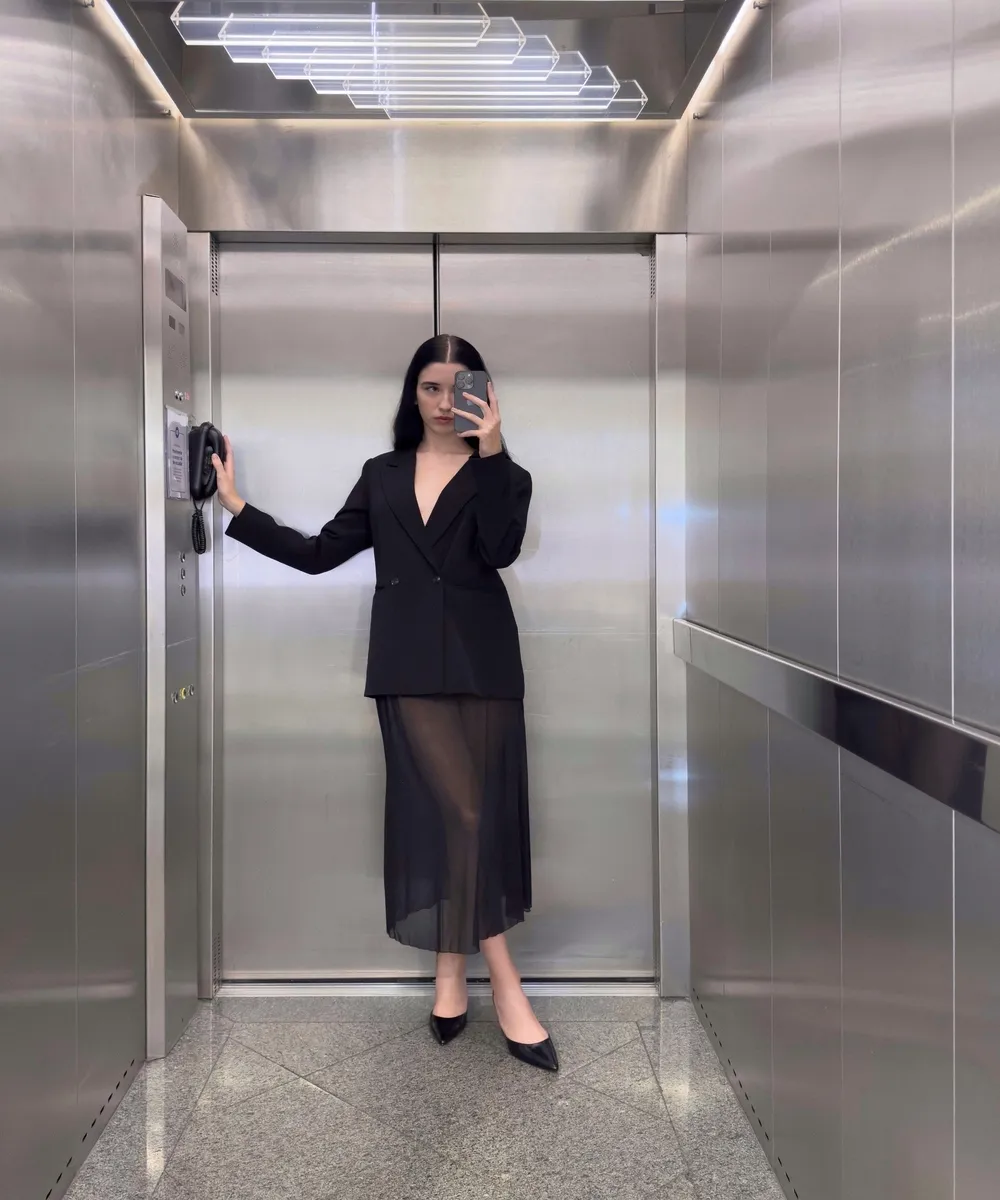 saia midi de tule com hot pant mindset preto