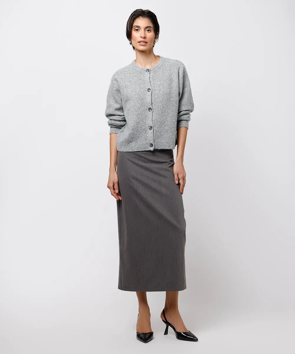 saia lápis feminina com fenda mindset cinza