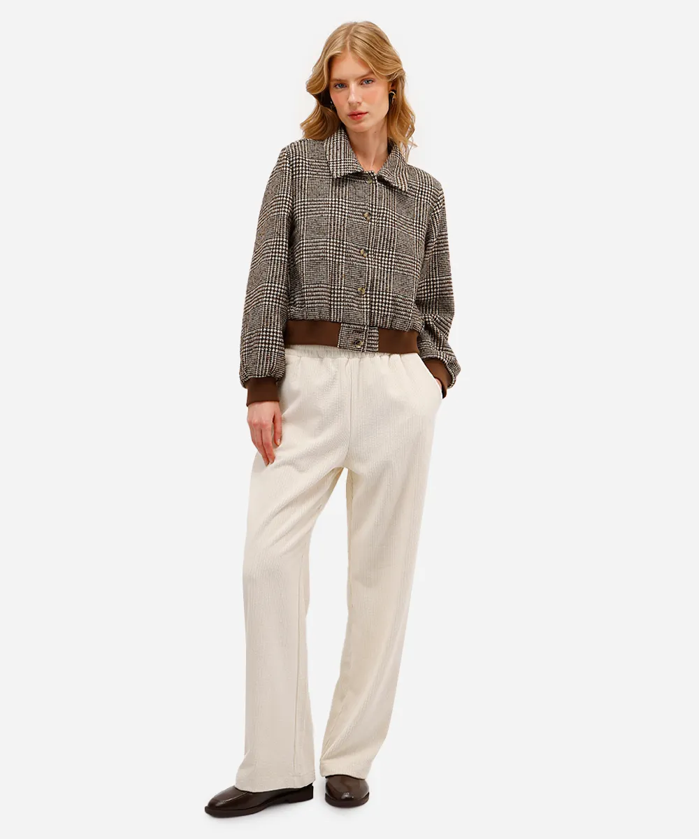 calça feminina de veludo cotelê cós elástico bege