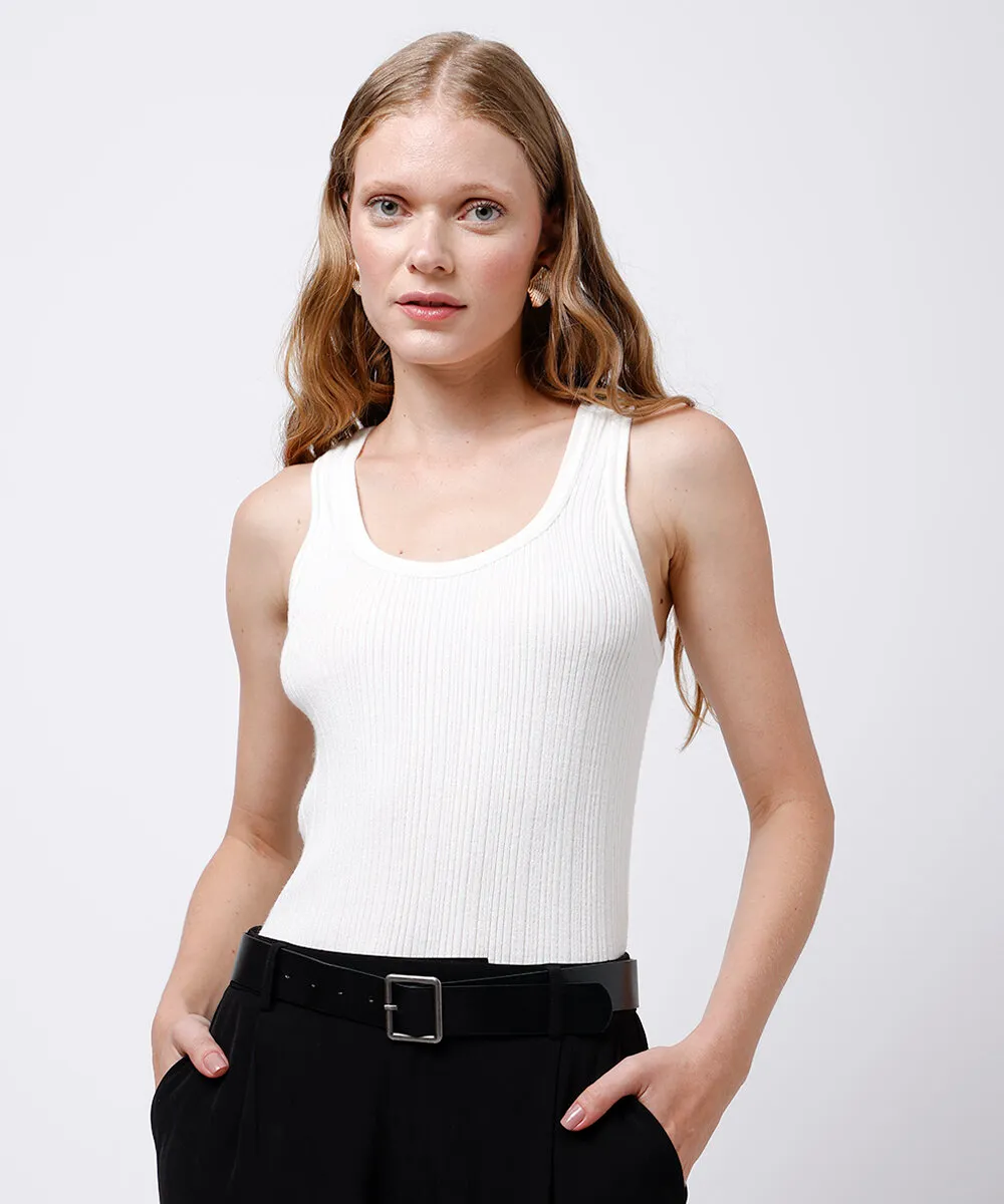 regata feminina de tricot canelada mindset off white