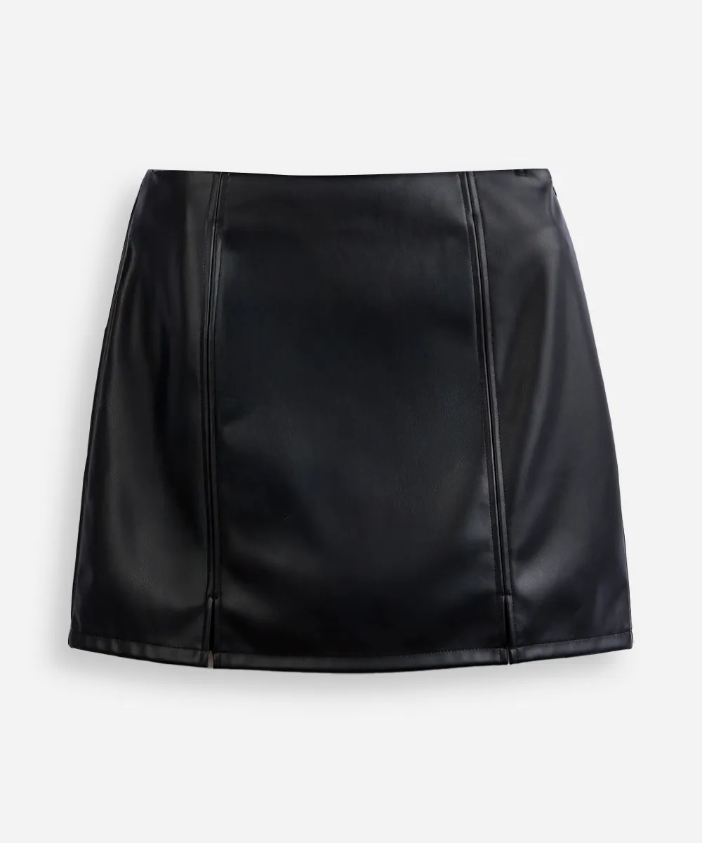 minissaia juvenil de poliuretano com fendas preta