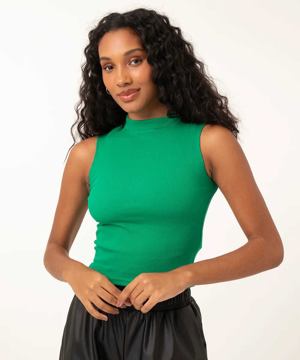 regata canelada gola alta verde