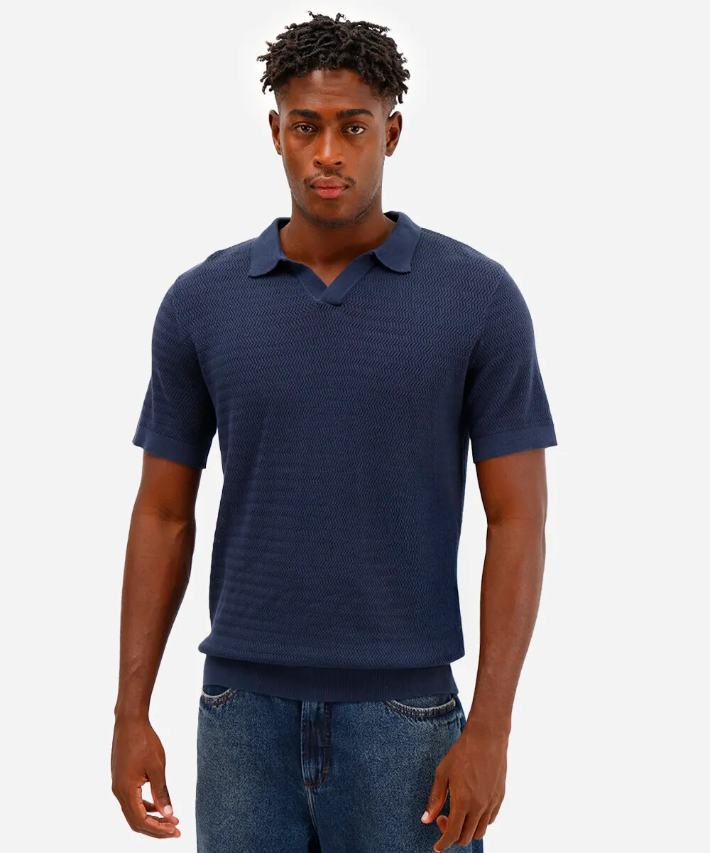 polo masculina de tricot manga curta azul