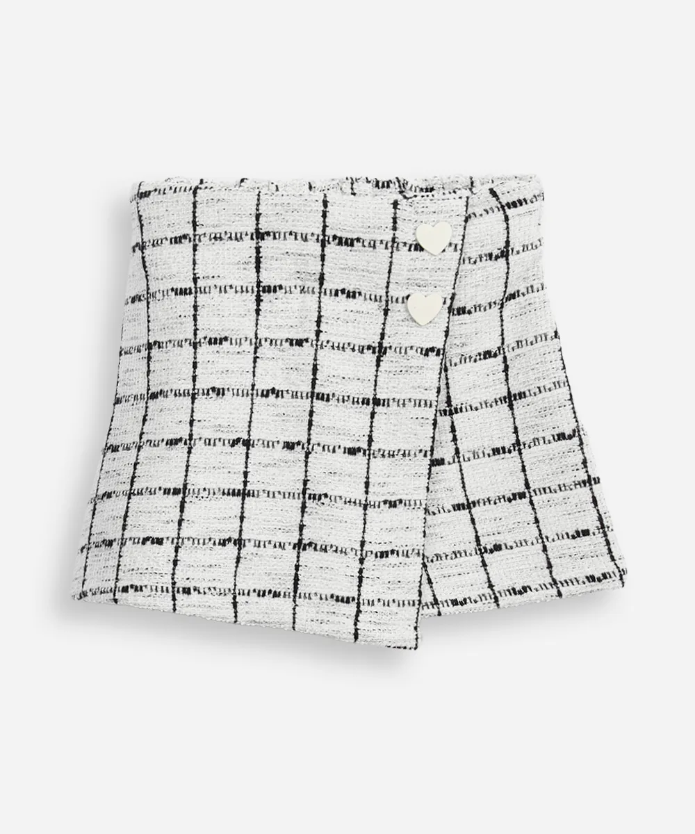 short saia infantil de tweed texturizado off white