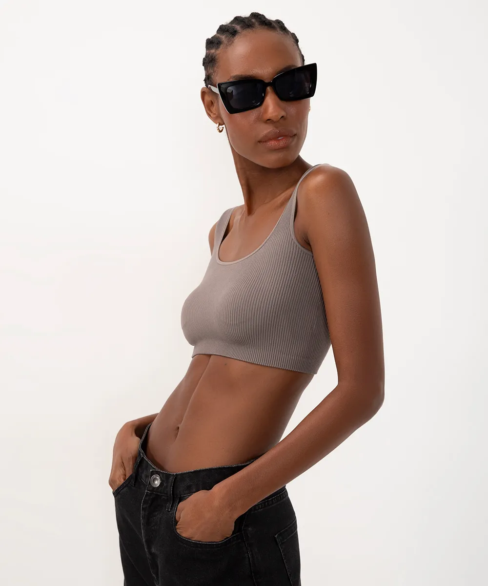 cropped básico de poliamida areia - cinza