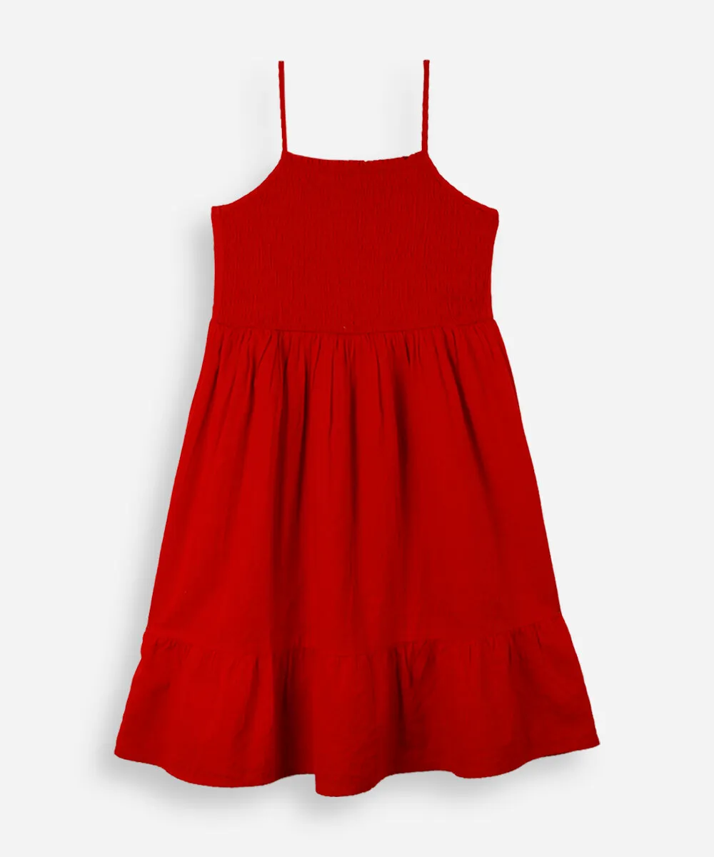 vestido curto juvenil de algodão texturizado lastex vermelho