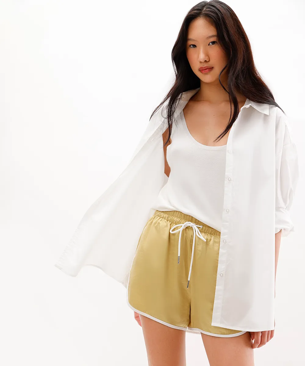 short runner cós com elástico bicolor amarelo