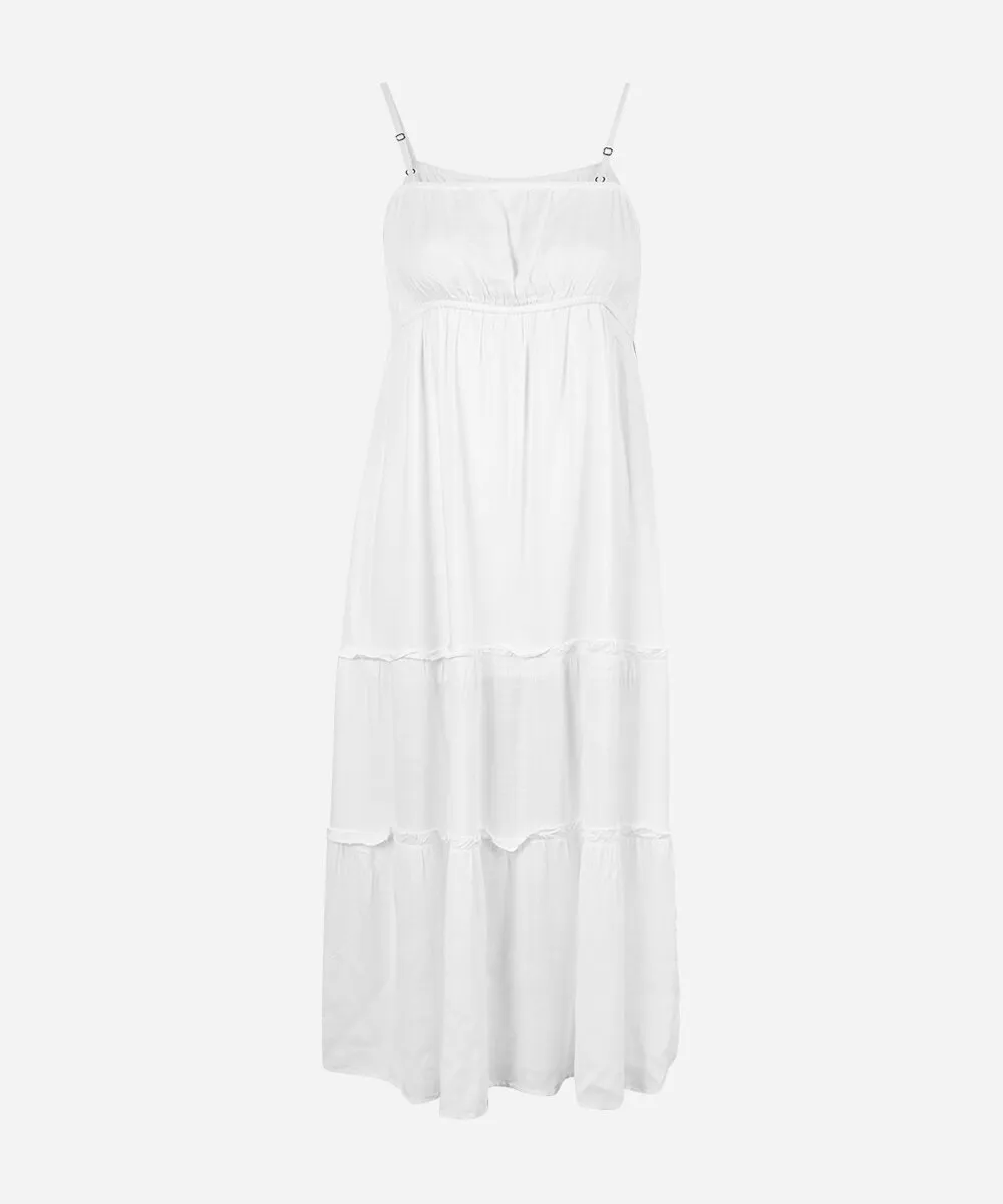 vestido longo juvenil de viscose com alças finas off white