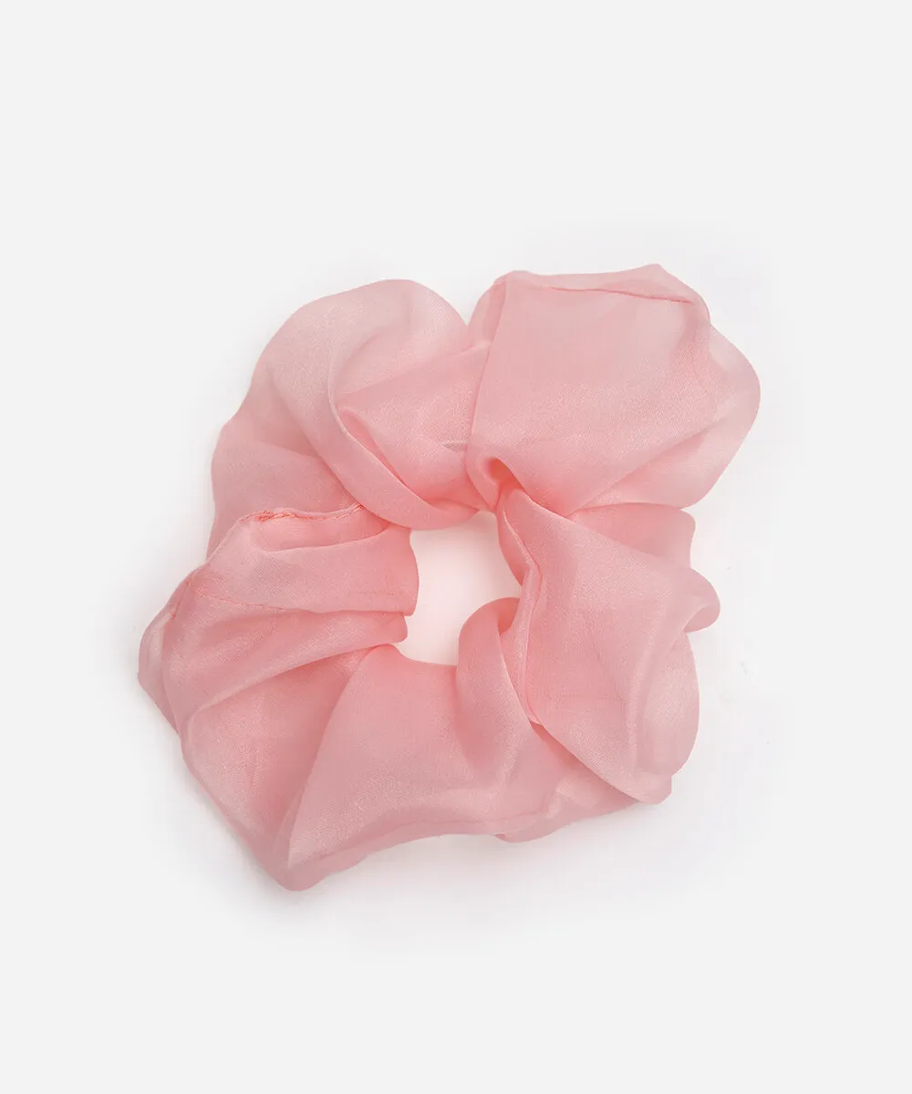 scrunchie de organza drapeada rosa