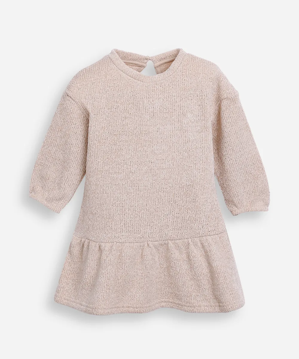 vestido infantil manga bufante com lurex bege