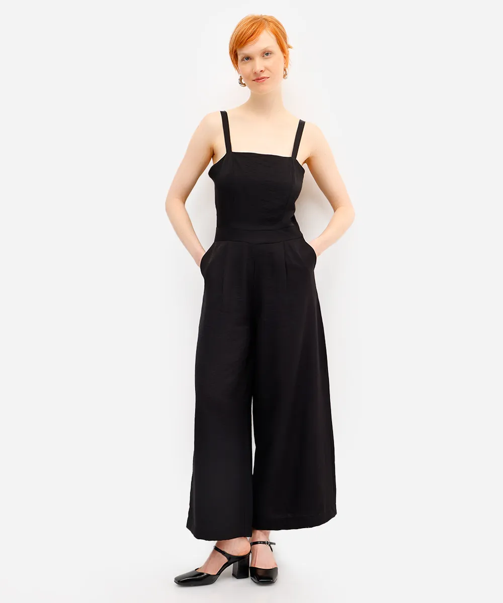 macacão feminino de viscose texturizado preto