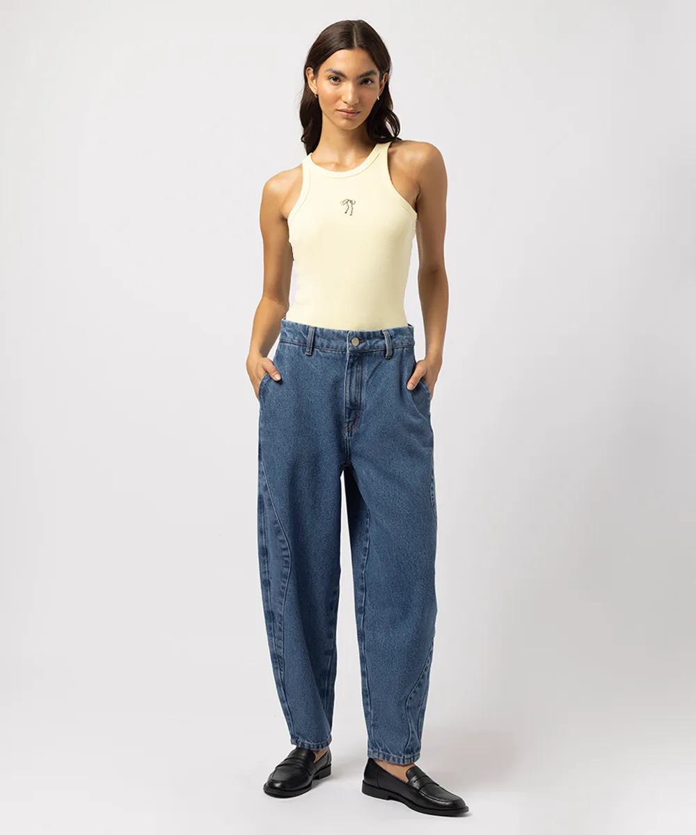 calça barrel feminina jeans com recorte mindset lo de lui azul