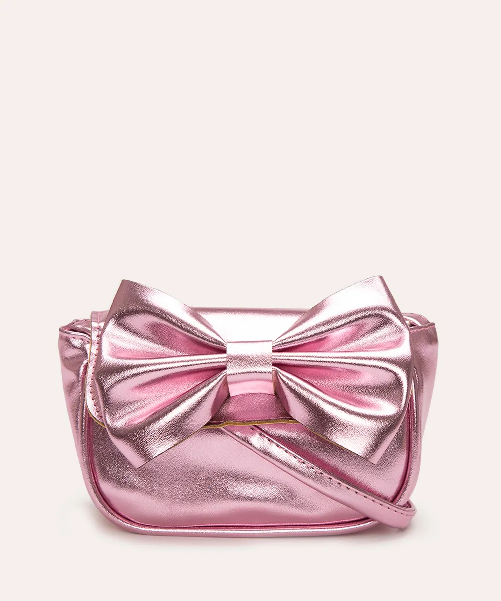 bolsa infantil metalizada laço rosa