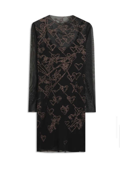Ellus Tule Glitter Hearts Dress Preto