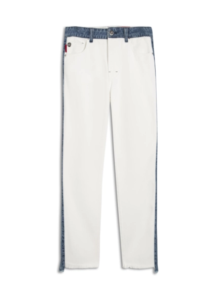 Calça Color Denim (Rihanna) Recortes Jeans Off White