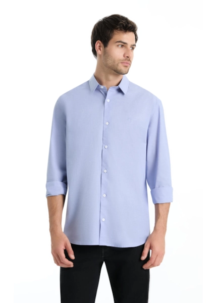 Camisa Tricoline Fil a Fil Moli Azul Pervante