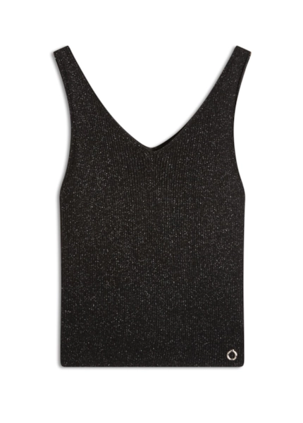 Blusa Tricot Modal Shine Ribbed Neck Preto