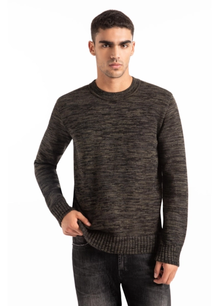 Tricot Sweater Mixed Round Neck Verde Militar