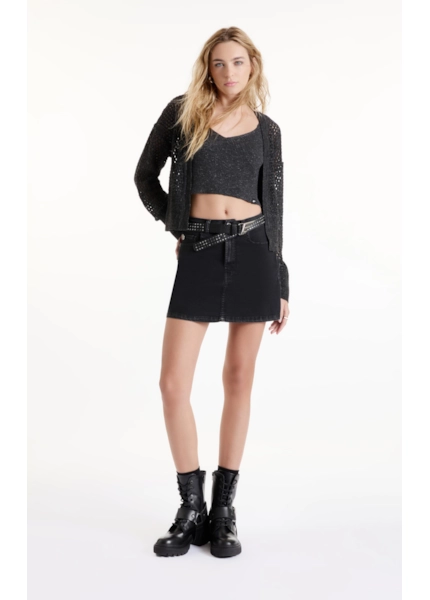 Tricot Flamme Cardigan Fishnet Chumbo Mescla