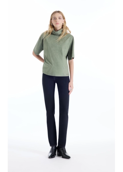 Blusa Jersey Leather High Collar Verde Oliva