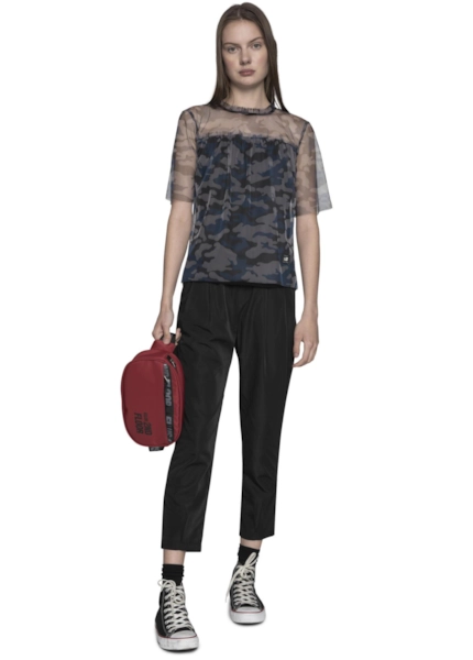 Blusa Tule Camuflagem 2nd Floor Dark Navy C/Preto + Verde