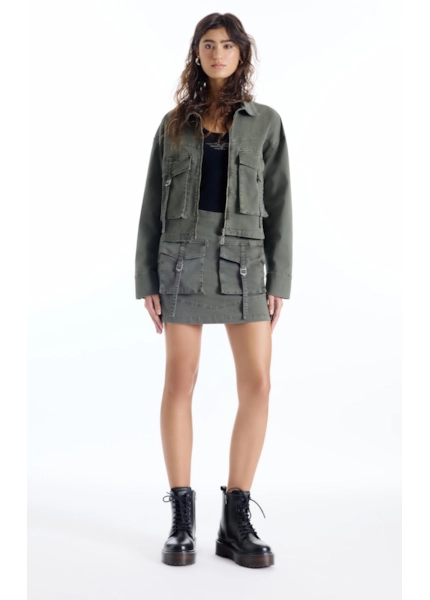 Saia Color Twill Power Zoe Cargo Verde Escuro