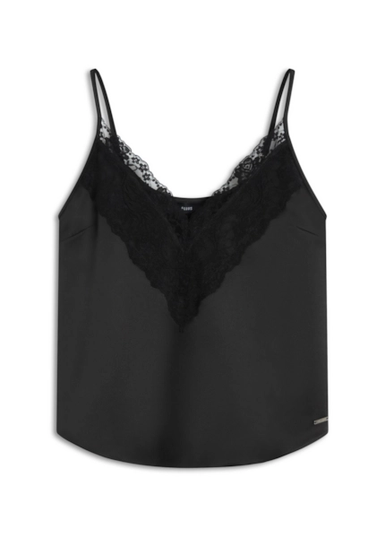 Blusa Lace Satin Strappy v Preto