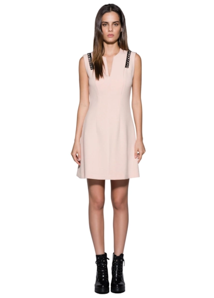 Gabardine Couro Ilhos Evase Sleeveless Rosê