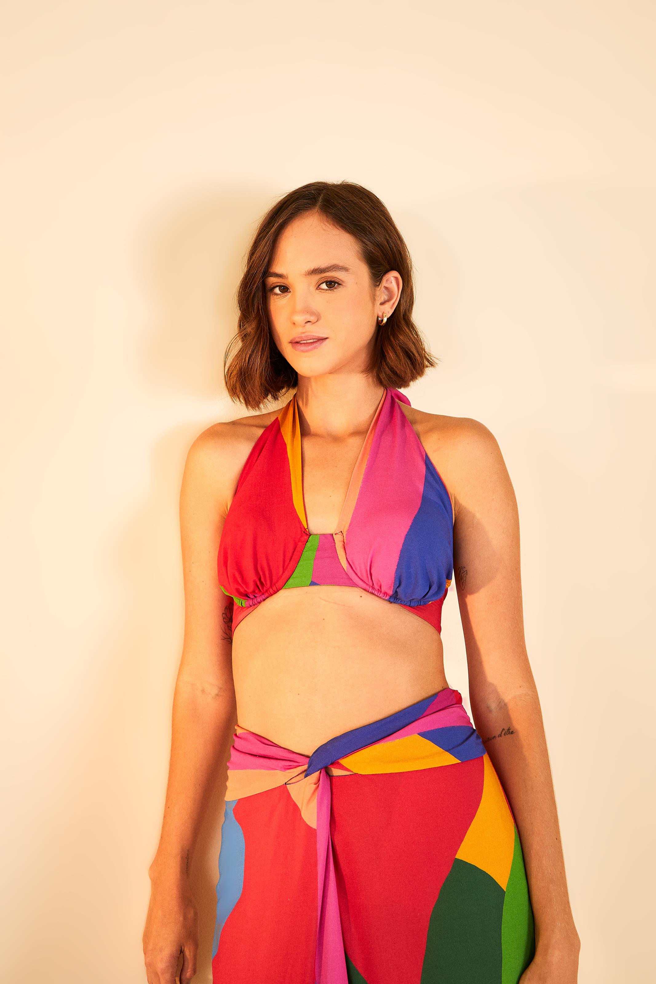 Top Bojo Lenço Estampado Costela De Cor