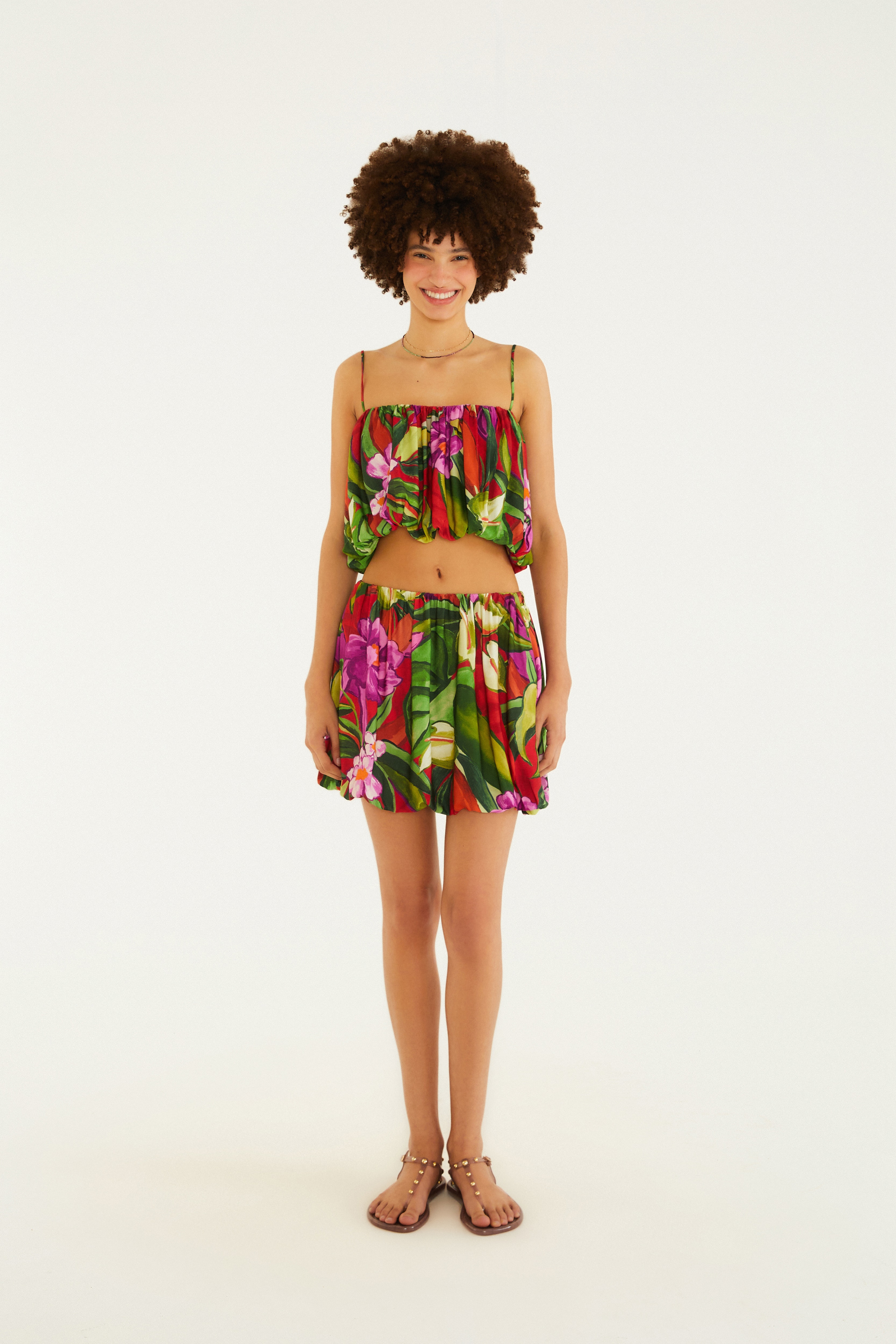 Saia Balonê Estampada Folhagem