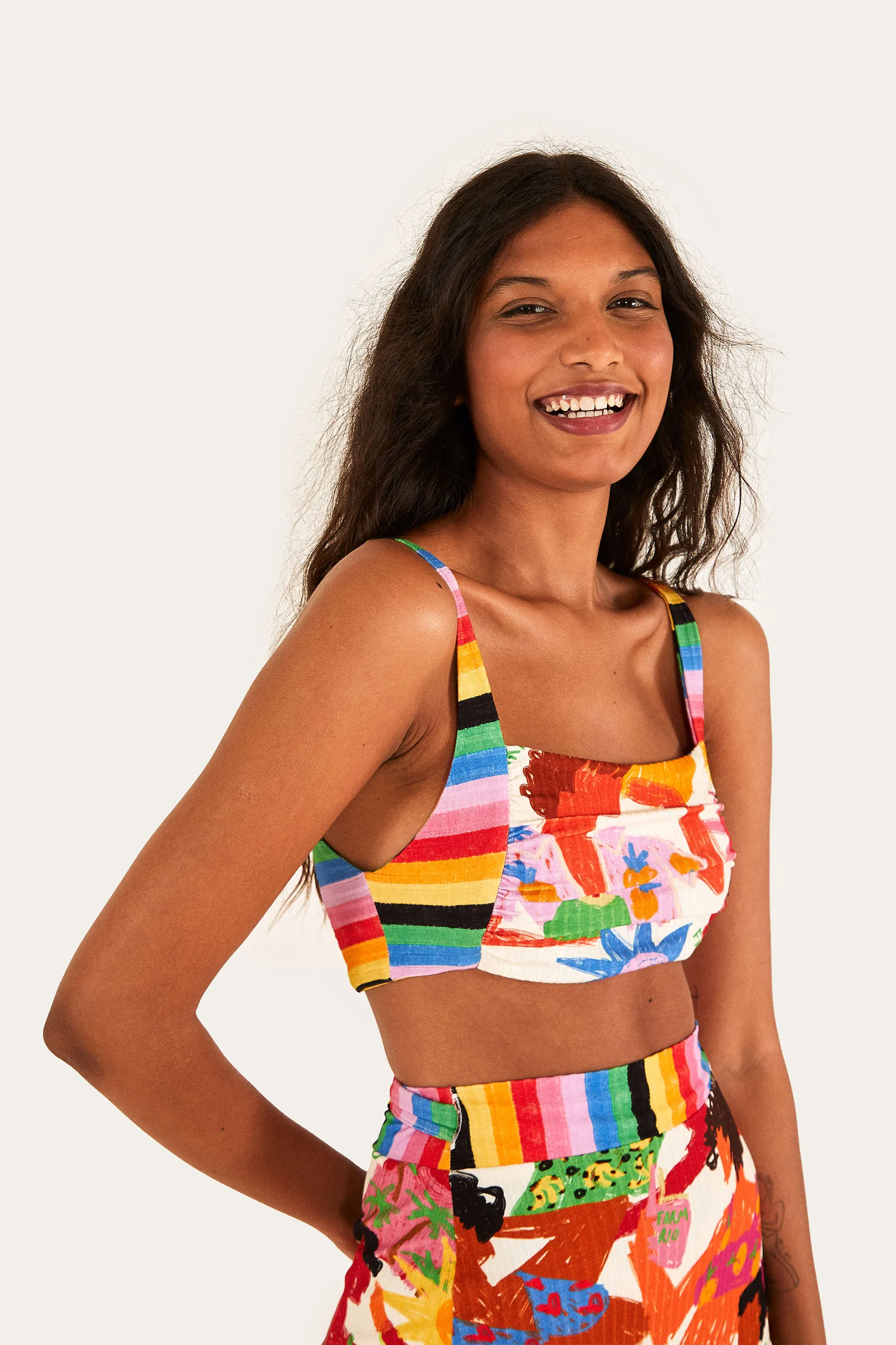 Top Alça Beads Estampado Praia De Domingo