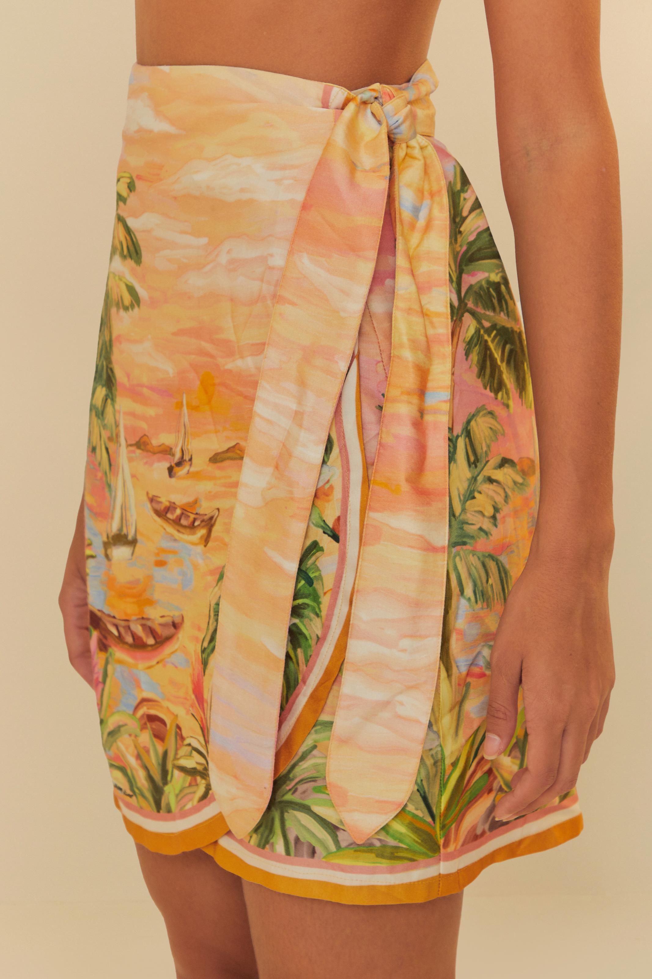 Saia Curta Pareô Estampada Pintura Tropical