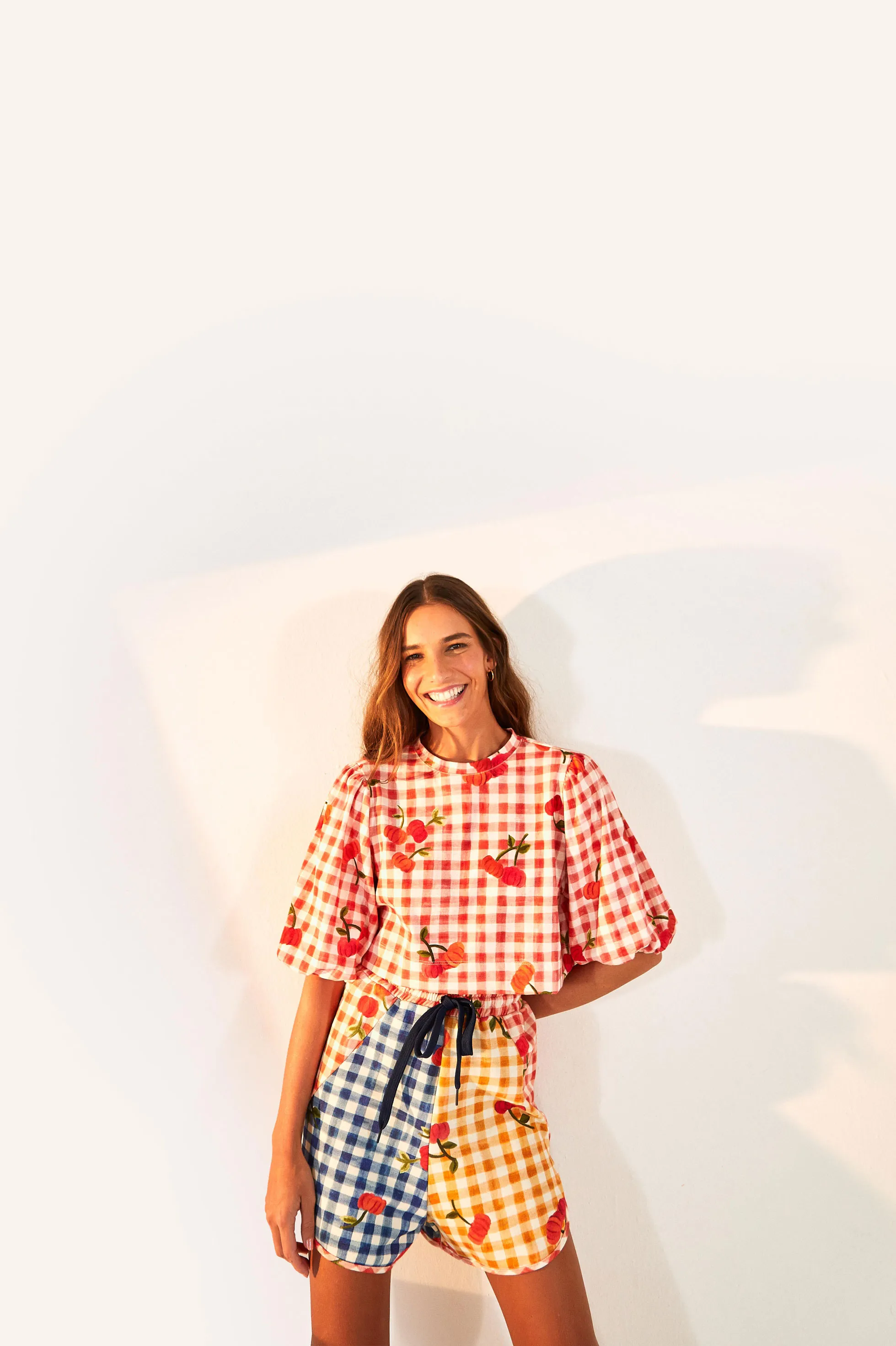 Short Moletom Patch Pitanga Vichy