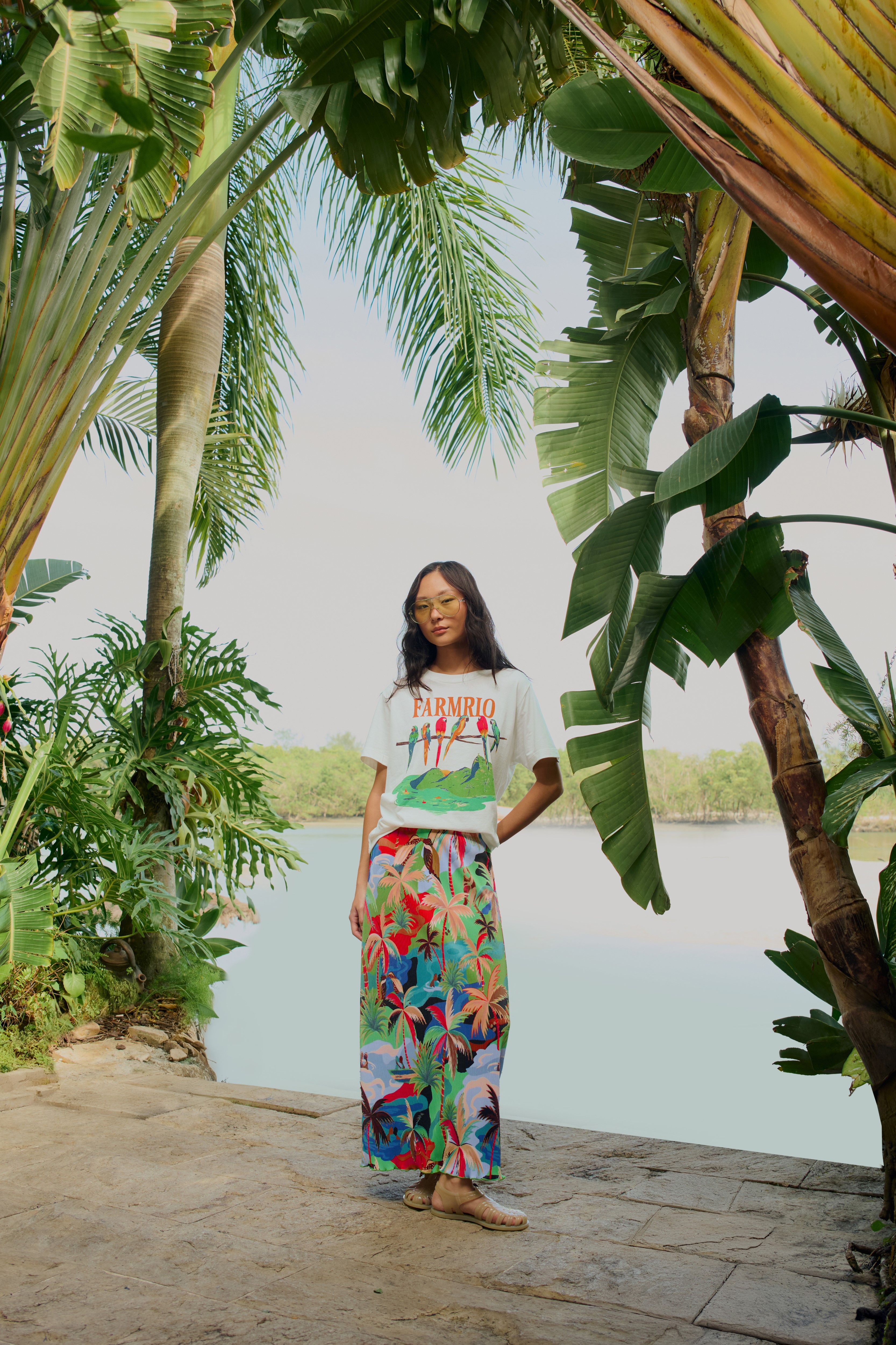 Saia Midi Plissada Estampada Bem Querer