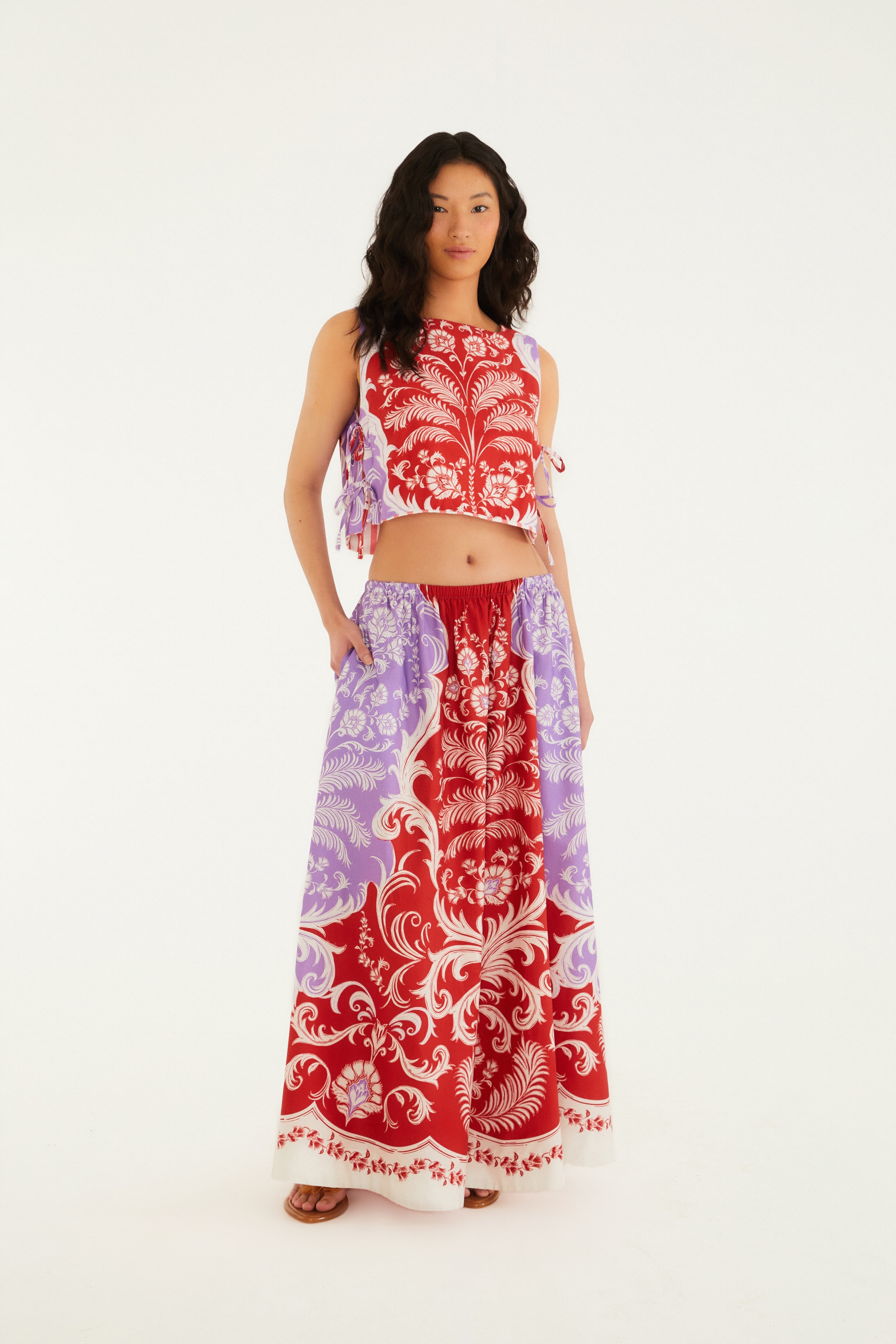 Saia Evasê Estampada Santorini