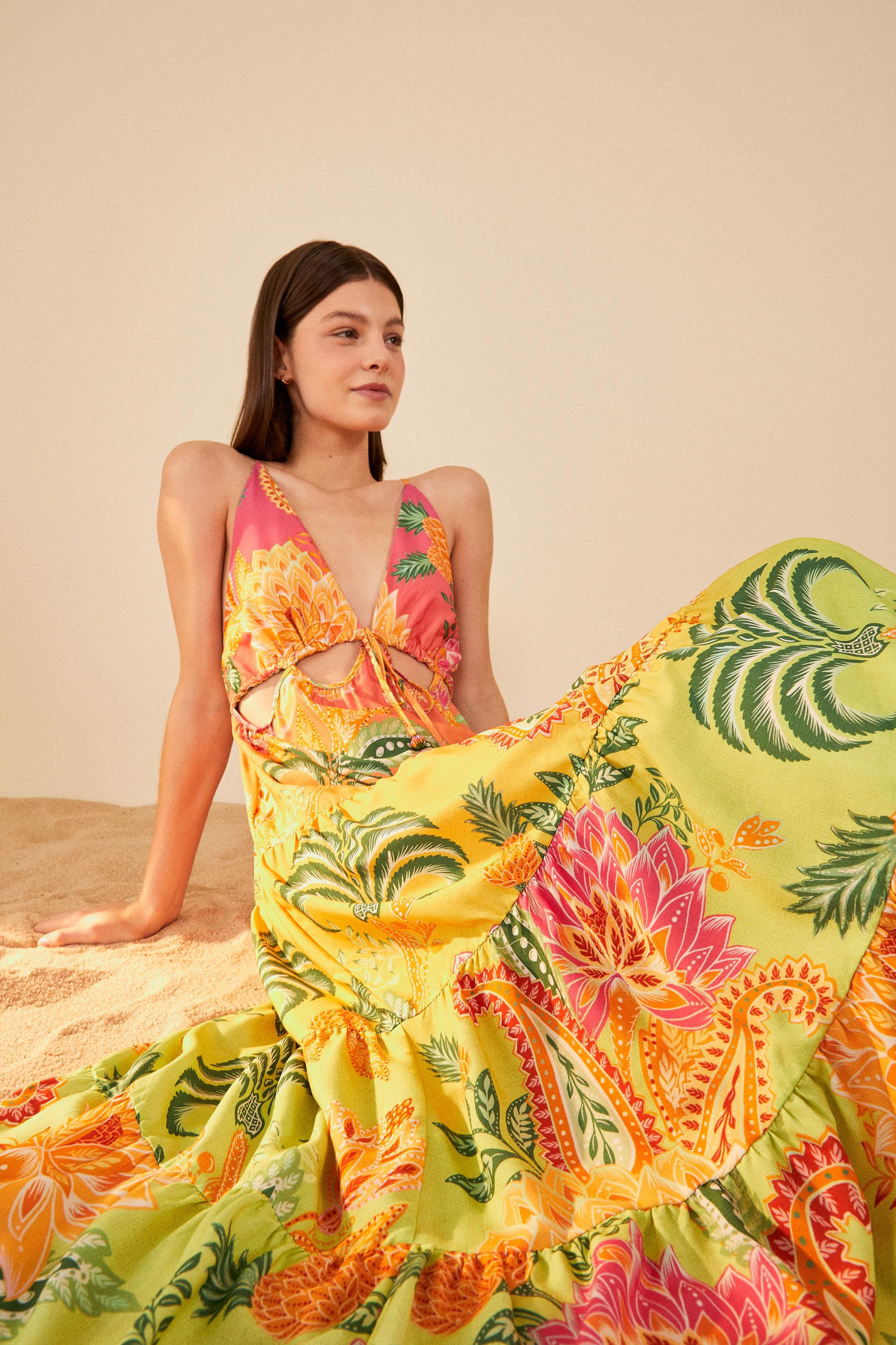 Vestido Cropped Estampado Romance De Arara