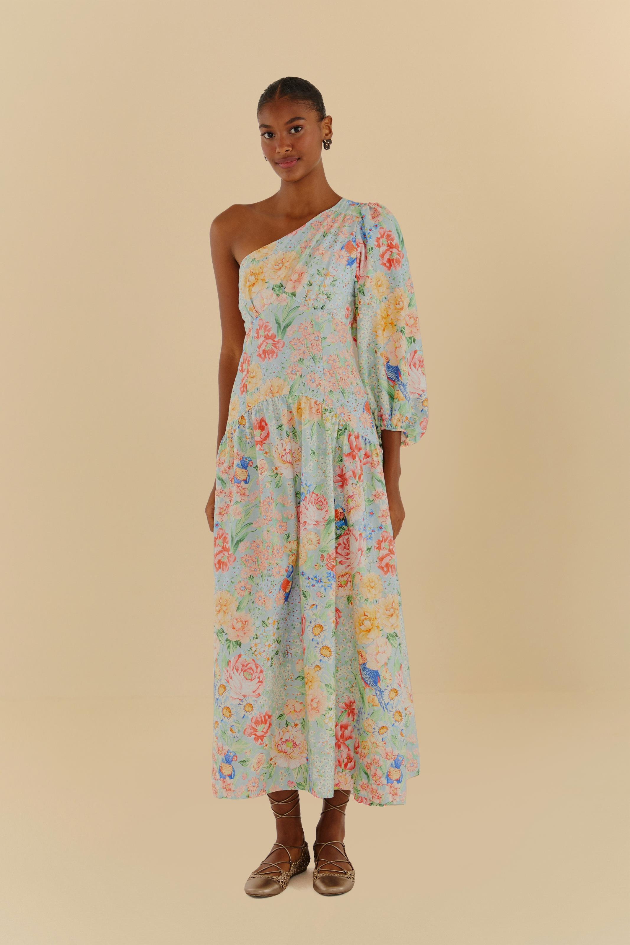 Vestido Estampado Canteiro De Passarinhos