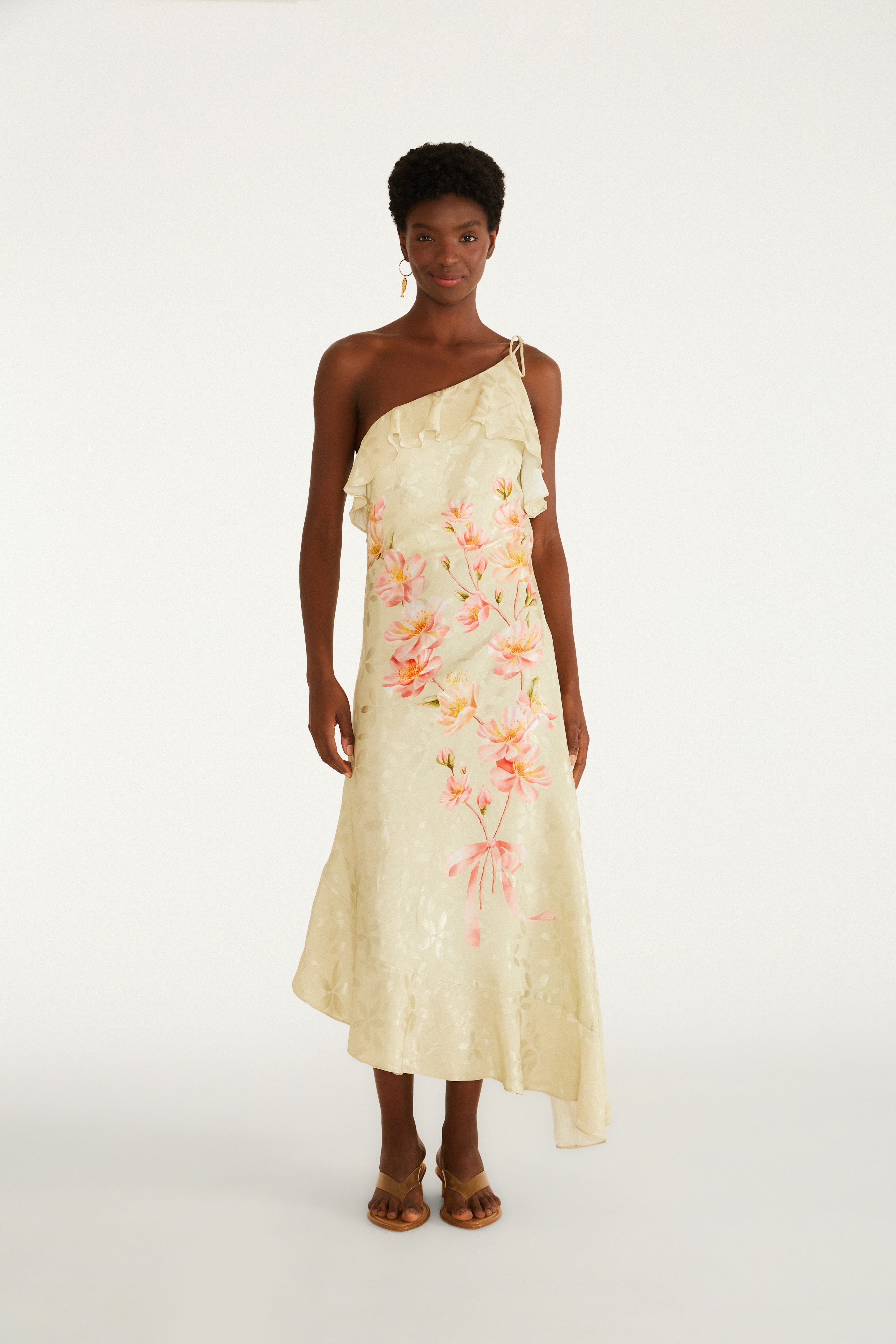 Vestido Cropped Babado Estampado Cerejeira